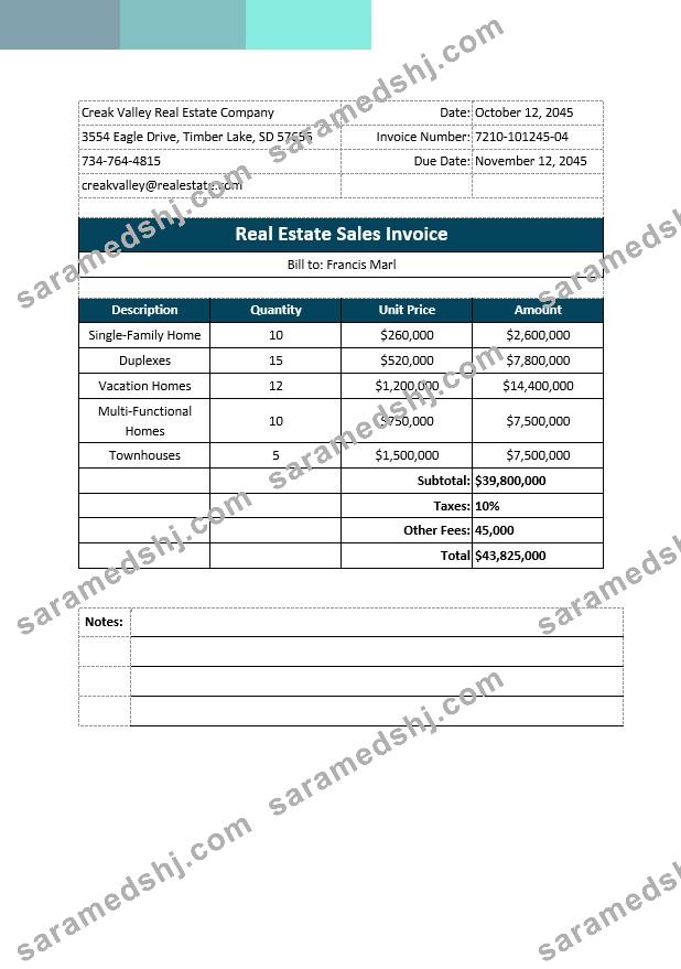 Real Estate Sales Invoice Template